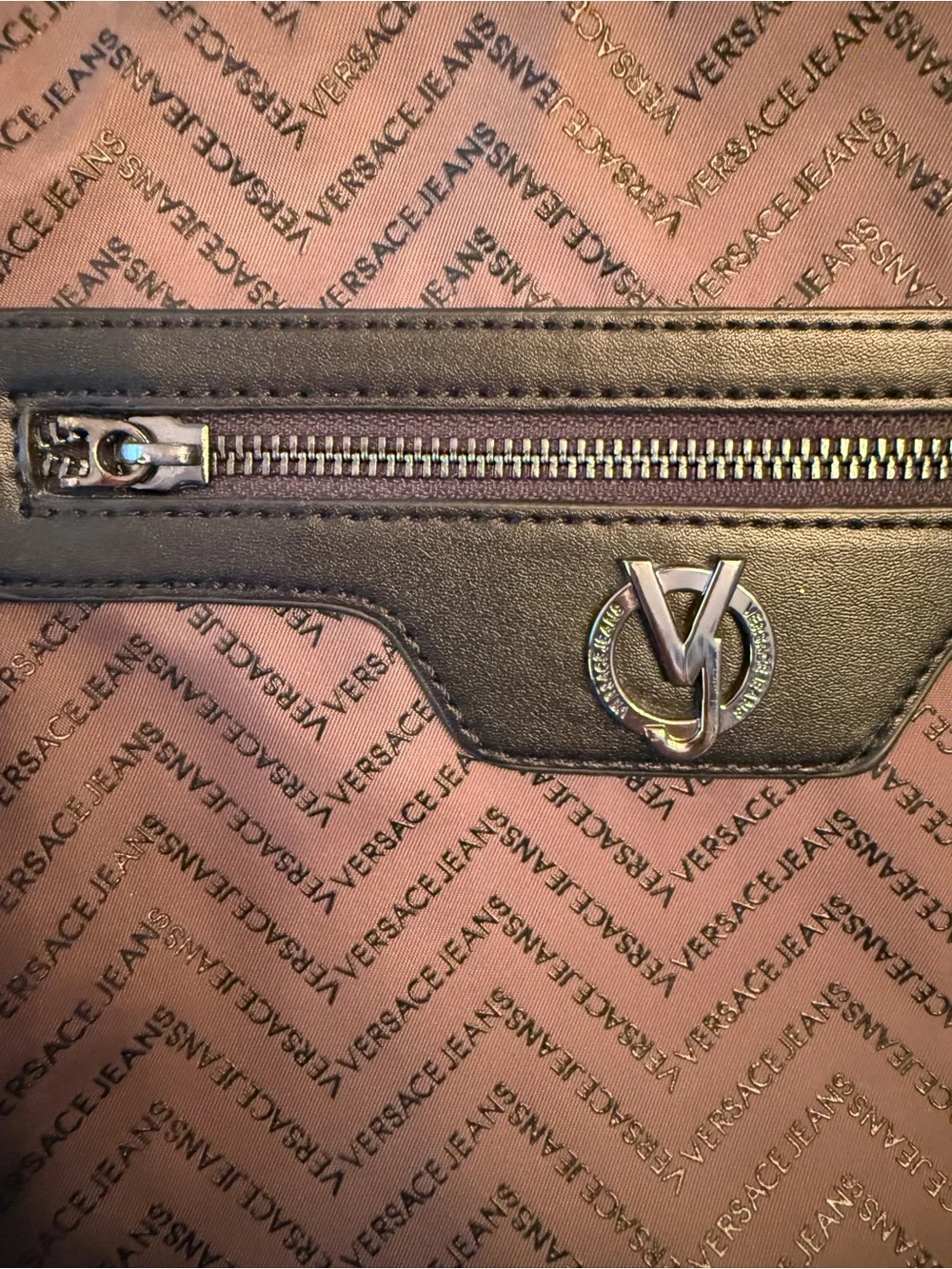 Versace Brown and Black Monogram Messenger Bag